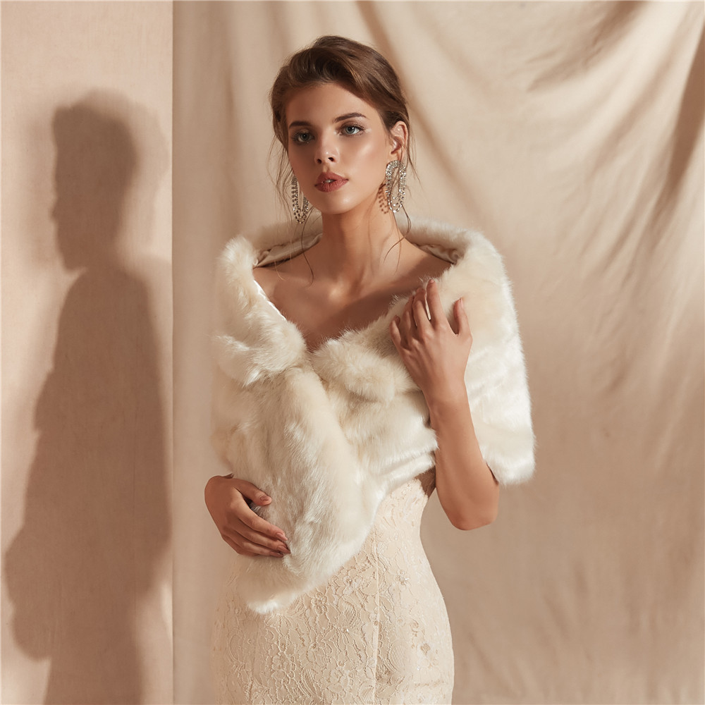 Faux Fur Wrap Shrug Stole Wedding Shawl Winter Bridal  Cover up